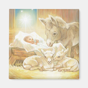 Baby Jesus Nativity with Lambs and Donkey Magnet