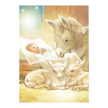 Baby Jesus Nativity with Lambs and Donkey