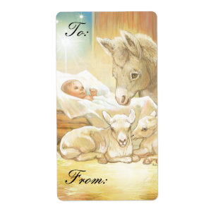 Baby Jesus Nativity with Lambs & Donkey Gift Tags
