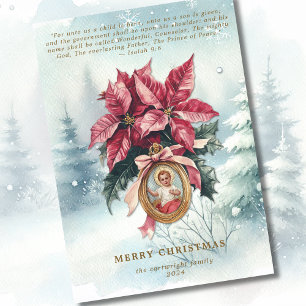 Baby Jesus Poinsettia Watercolor Scripture  Holiday Card