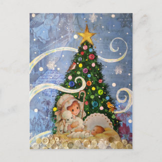 Baby Jesus Postcard with Christmas Tree