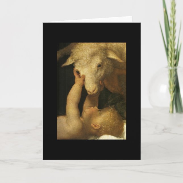 Baby Jesus Touches Lamb Card (Front)