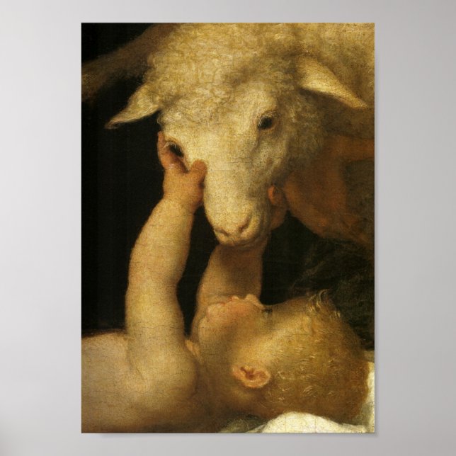 Baby Jesus Touches Lamb Poster (Front)