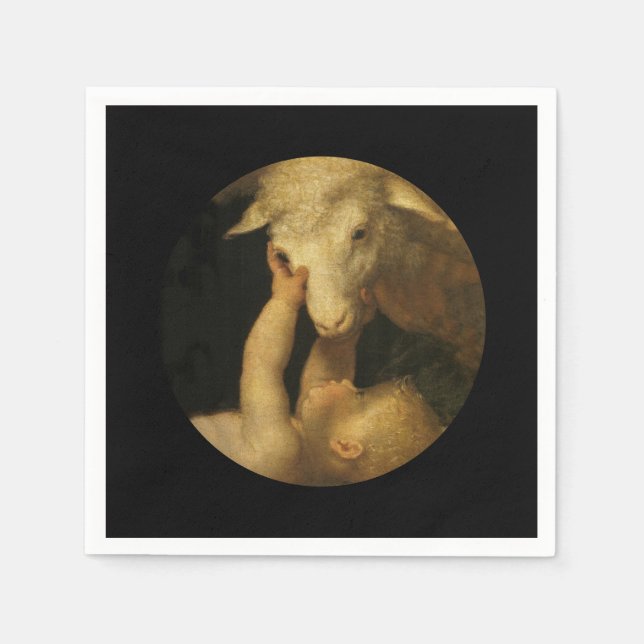 Baby Jesus Touching Lamb Face Napkin (Front)