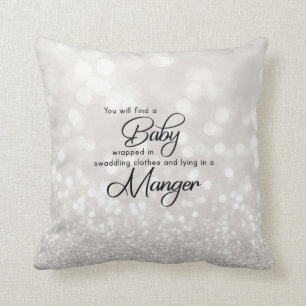Baby Jesus White Sparkle Christmas Throw Pillow