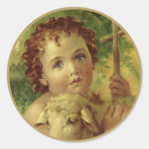 Baby Jesus with Cross & Lamb Classic Round Sticker