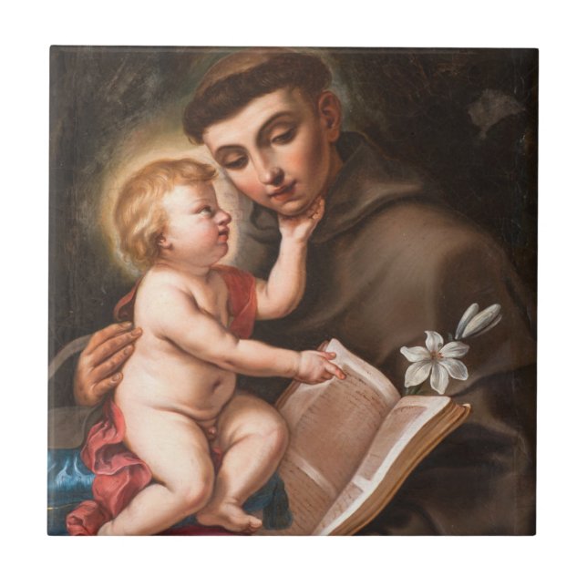 Baby Jesus With St. Anthony Of Padua Tile (Front)