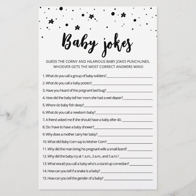 Baby Jokes Baby Shower game with Answers (Front)