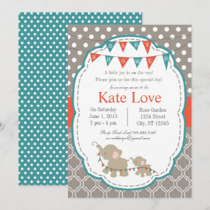 Baby Joy Elephant Shower Invitation - Orange/Teal