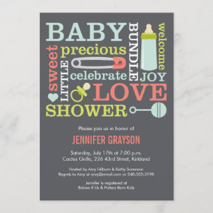 Baby Jumble Baby Shower invitation in Grey