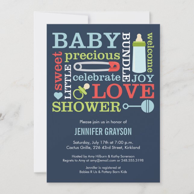 Baby Jumble Baby Shower invitation in Navy (Front)