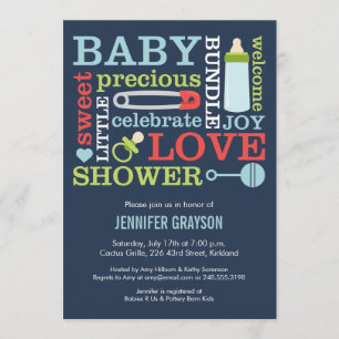 Baby Jumble Baby Shower invitation in Navy