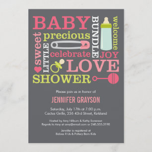 Baby Jumble Baby Shower invitation in Pink