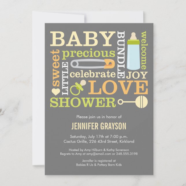 Baby Jumble Baby Shower invitation in Yellow (Front)