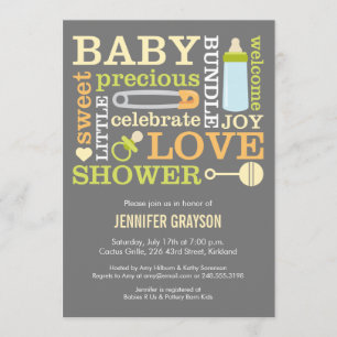 Baby Jumble Baby Shower invitation in Yellow