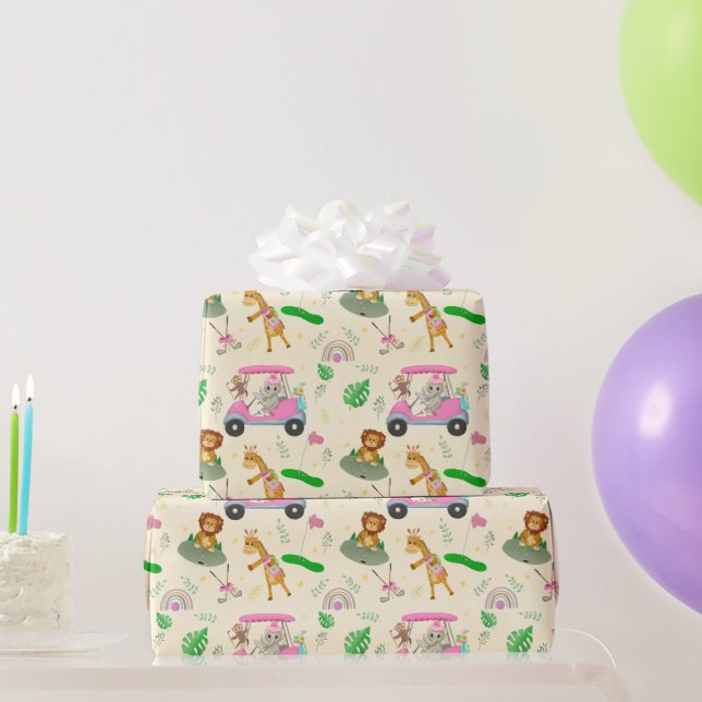 Baby Jungle Animals Golfing Baby Shower Wrapping Paper (Party Gifts)