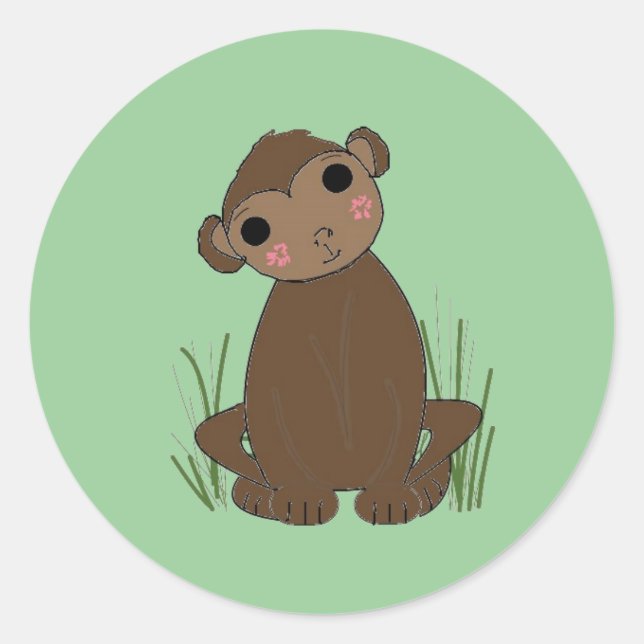Baby Jungle Monkey Classic Round Sticker (Front)
