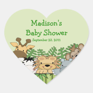 Baby Jungle Safari Baby Shower Heart Sticker