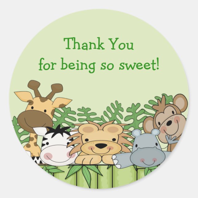 Baby Jungle Safari Thank You Baby Shower Sticker (Front)