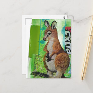 Baby Kangaroo in Junk Journal Mixed Media Collage Postcard