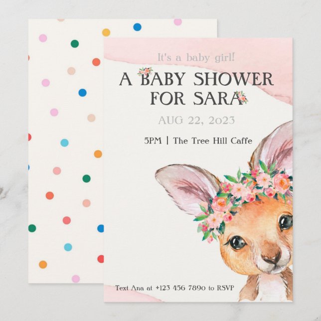 Baby kangaroo invitation for Baby Shower (Front/Back)