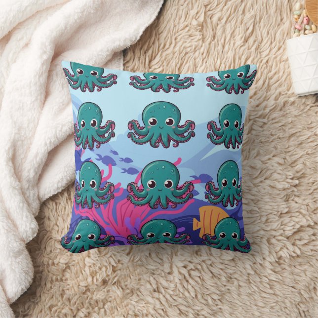 Baby Kawaii Blue Octopus Cushion (Blanket)