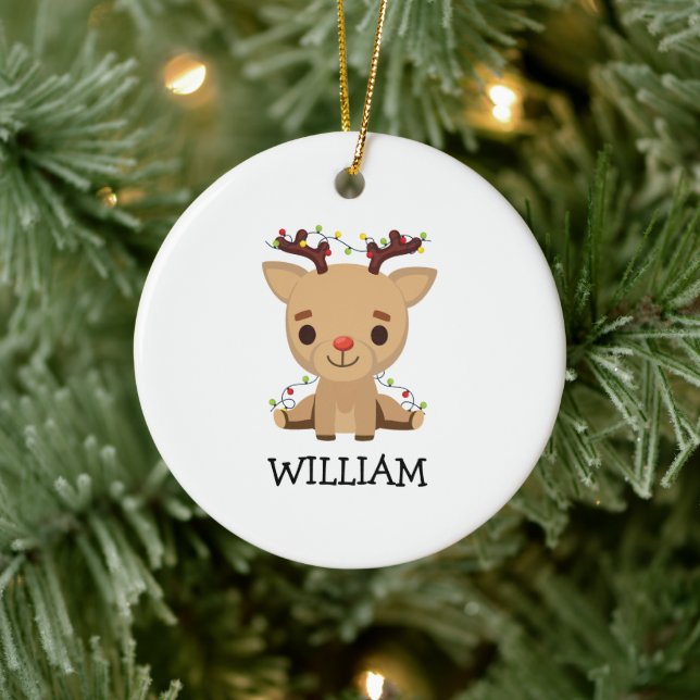 Baby Keepsake Christmas Cute Reindeer Name Ceramic Tree Decoration (Tree)