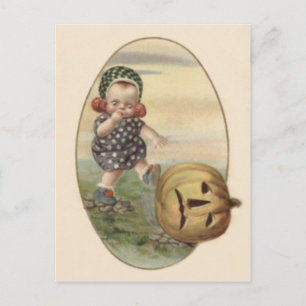 Baby Kicking Jack O' Lantern Pumpkin Postcard