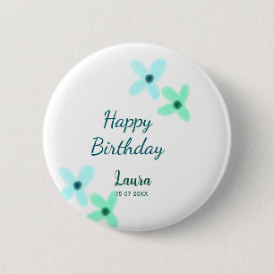 Baby kids 1st birthday add name blue green pastel 6 cm round badge
