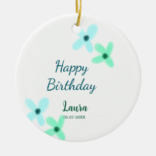 Baby kids 1st birthday add name blue green pastel  ceramic tree decoration