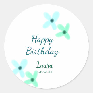Baby kids 1st birthday add name blue green pastel  classic round sticker