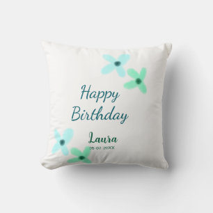 Baby kids 1st birthday add name blue green pastel cushion