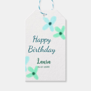 Baby kids 1st birthday add name blue green pastel gift tags