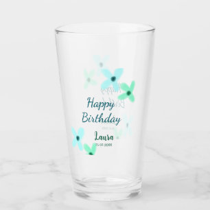 Baby kids 1st birthday add name blue green pastel glass