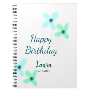 Baby kids 1st birthday add name blue green pastel notebook