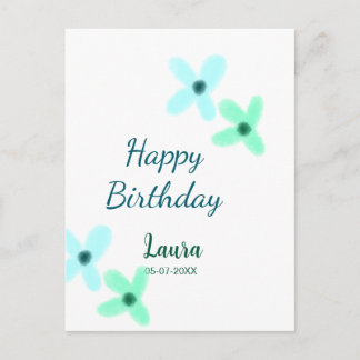 Baby kids 1st birthday add name blue green pastel  postcard