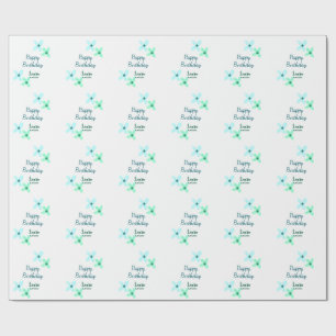 Baby kids 1st birthday add name blue green pastel  wrapping paper