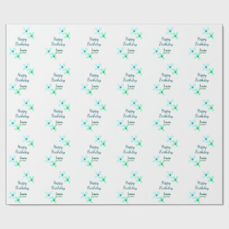 Baby kids 1st birthday add name blue green pastel  wrapping paper