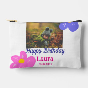 Baby kids 1st birthday add name date add photo accessory pouch