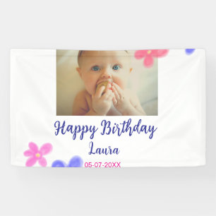 Baby kids 1st birthday add name date add photo banner