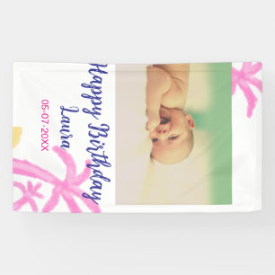 Baby kids 1st birthday add name date add photo banner