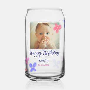 Baby kids 1st birthday add name date add photo can glass