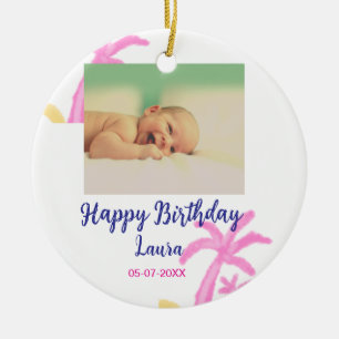 Baby kids 1st birthday add name date add photo ceramic tree decoration