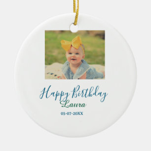 Baby kids 1st birthday add name date add photo ceramic tree decoration
