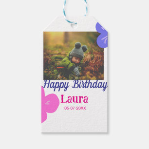 Baby kids 1st birthday add name date add photo gift tags