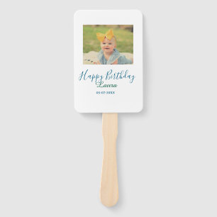 Baby kids 1st birthday add name date add photo hand fan