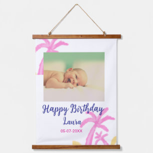 Baby kids 1st birthday add name date add photo hanging tapestry