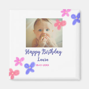 Baby kids 1st birthday add name date add photo magnet