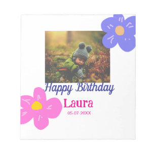 Baby kids 1st birthday add name date add photo notepad