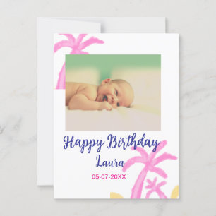 Baby kids 1st birthday add name date add photo postcard
